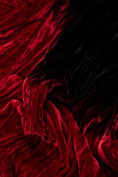 Cherry Red Silk Velvet Ombré Shift Dress