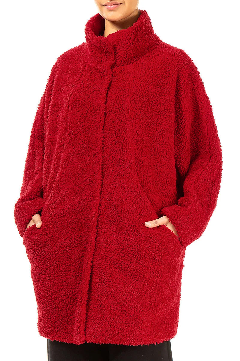 Cherry Red Teddy Cotton Coat 3