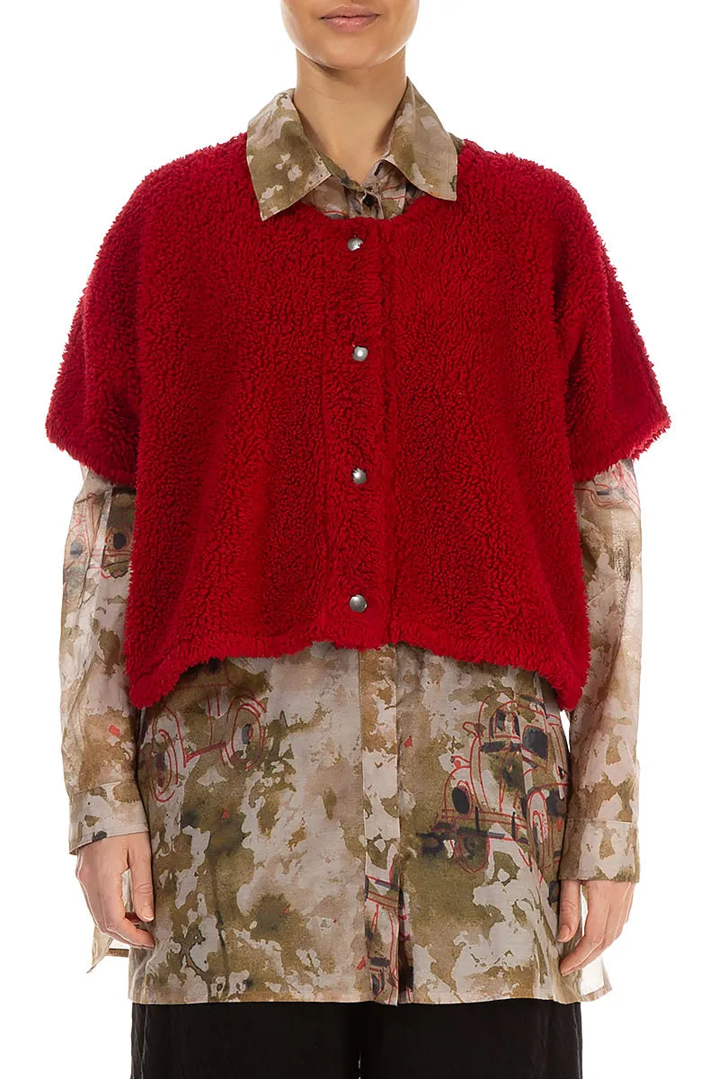 Gilet en coton Teddy rouge cerise