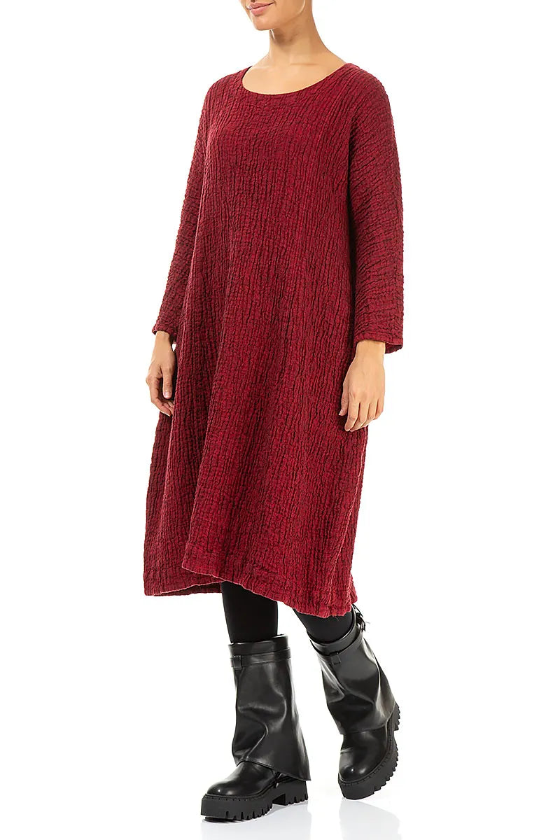 Cherry Red Textured Linen Dress 3