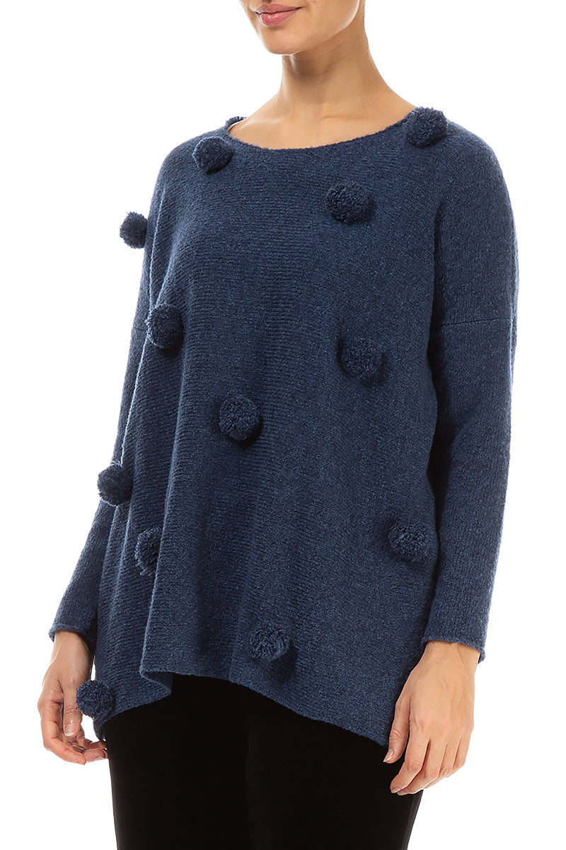 Christmas Pom-Pom Blue Wool Sweater 3