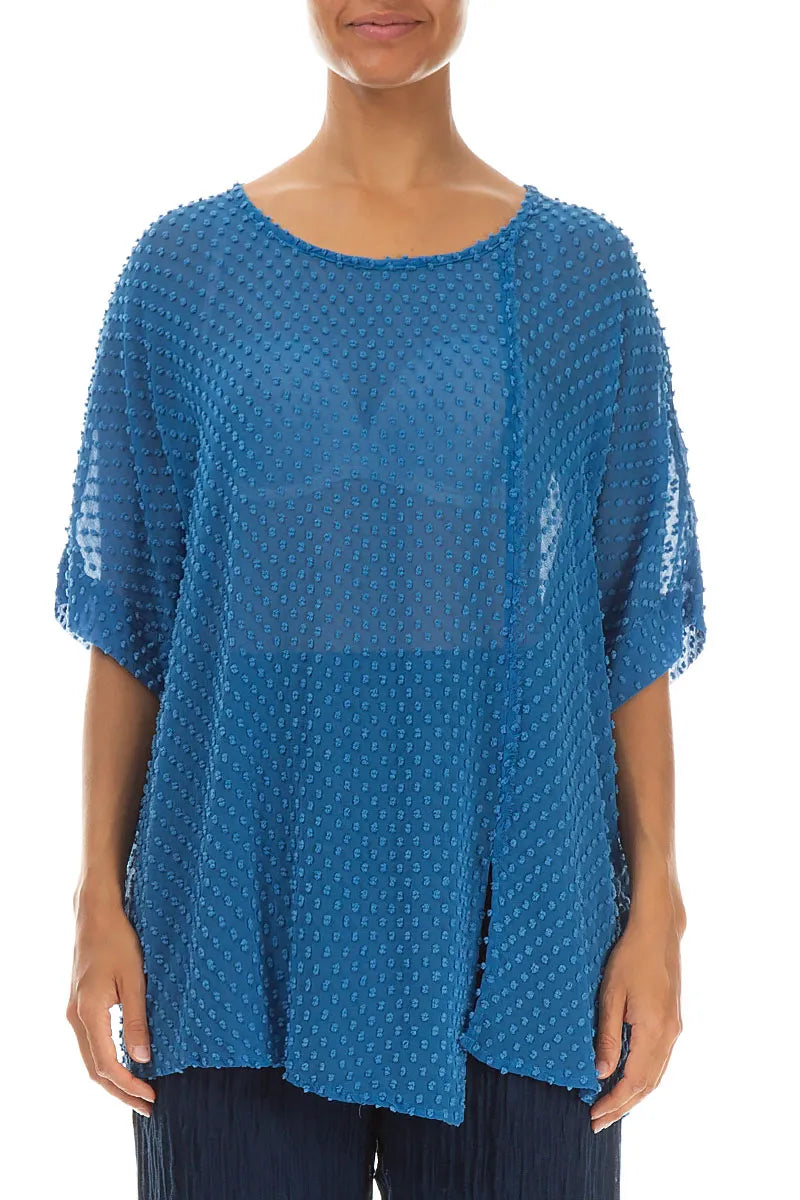 Kobaltblaue gepunktete Seidenbluse