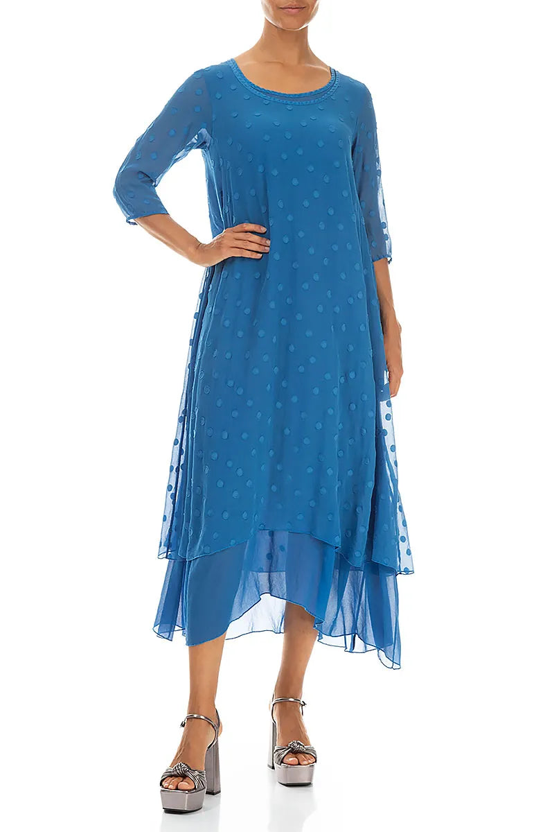 Cobalt Blue Dotty Silk Dress 4