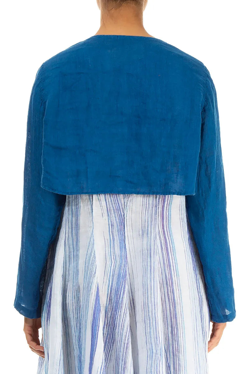 Cobalt Blue Gauze Linen Overlay Jacket