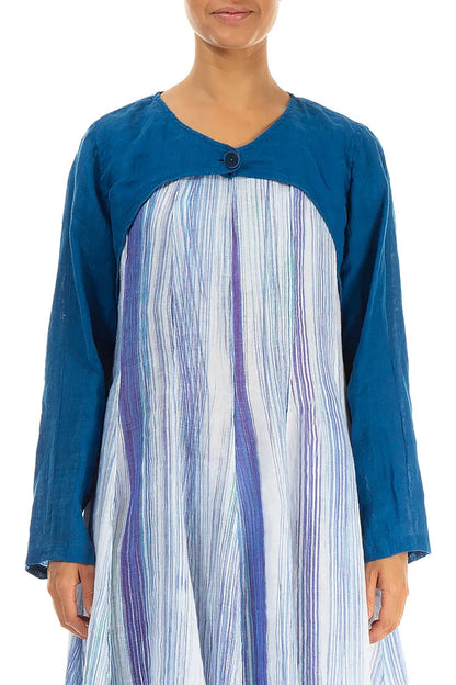 Cobalt Blue Gauze Linen Overlay Jacket 1
