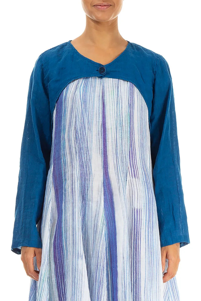Cobalt Blue Gauze Linen Overlay Jacket