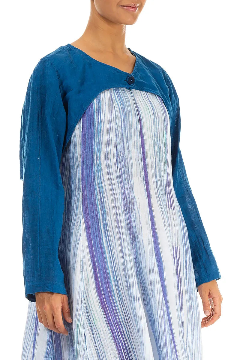 Cobalt Blue Gauze Linen Overlay Jacket