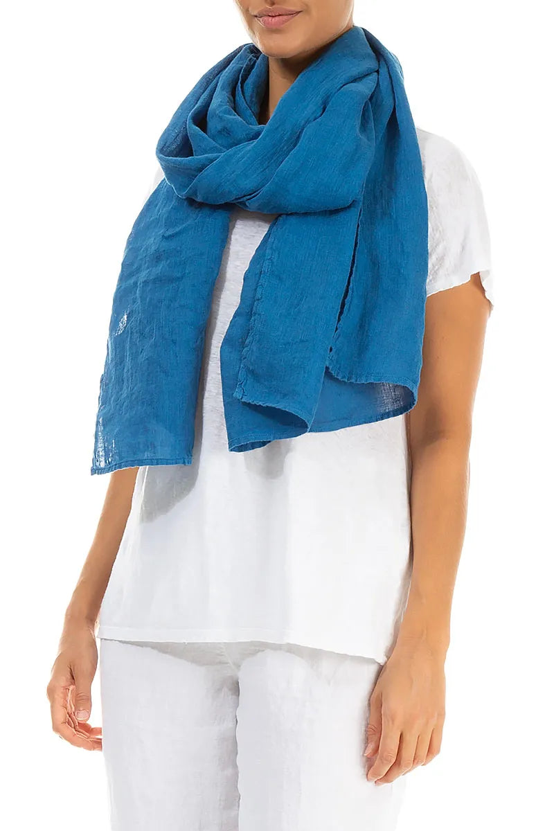 Écharpe en gaze de lin bleu cobalt