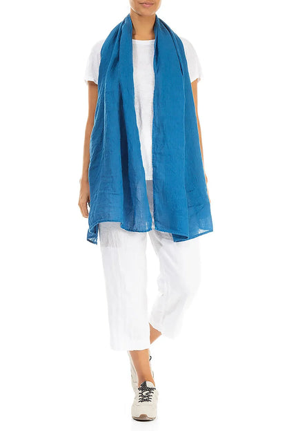 Écharpe en gaze de lin bleu cobalt