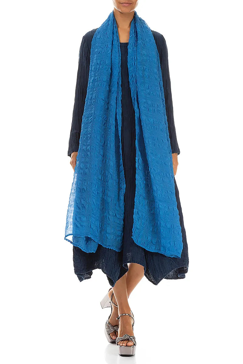 Cobalt Blue Light Textured Silk Scarf 2