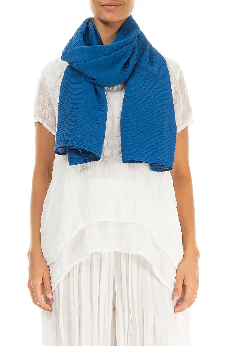 Cobalt Blue Stripy Silk Viscose Scarf