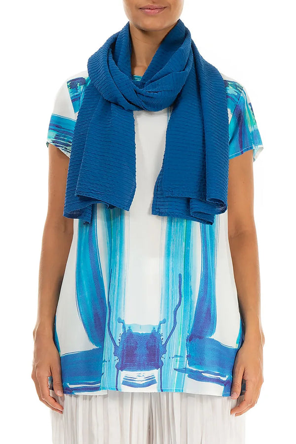 Cobalt Blue Stripy Silk Viscose Scarf