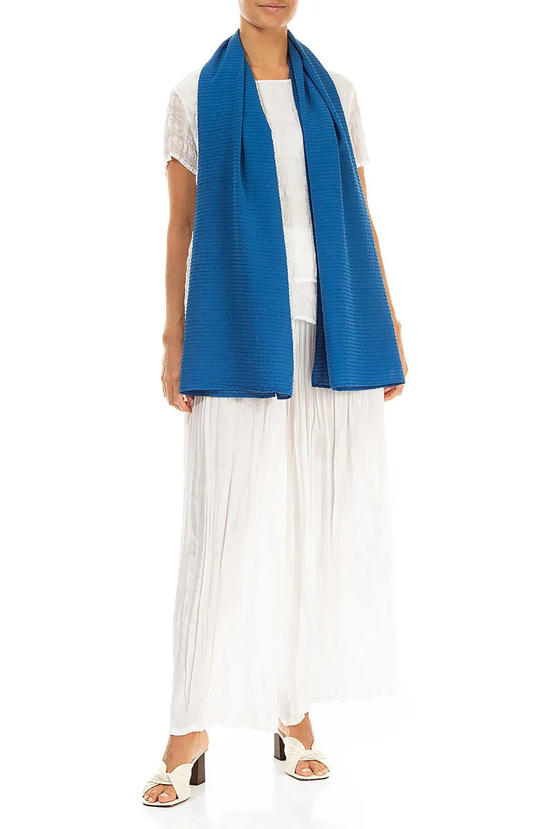 Cobalt Blue Stripy Silk Viscose Scarf