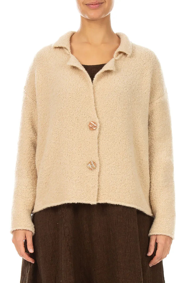 Collar Beige Wool Cashmere Cardigan 1