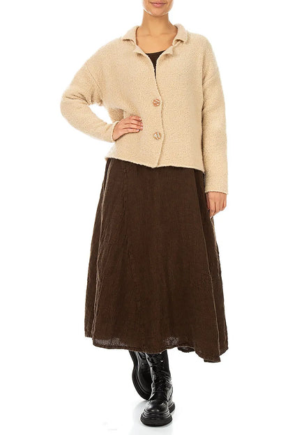 Collar Beige Wool Cashmere Cardigan 4