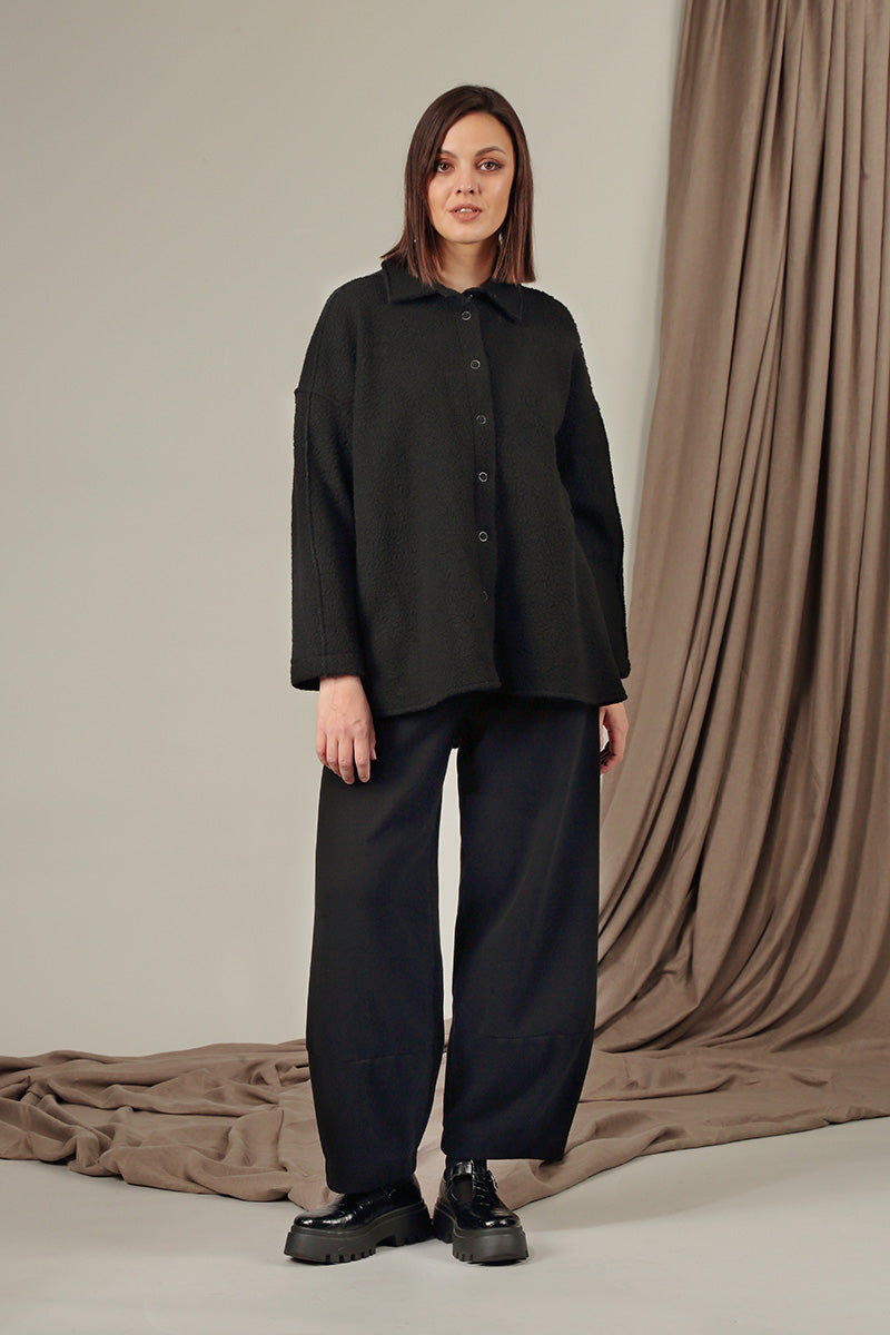 Collar Black Plush Wool Cotton Shirt 6