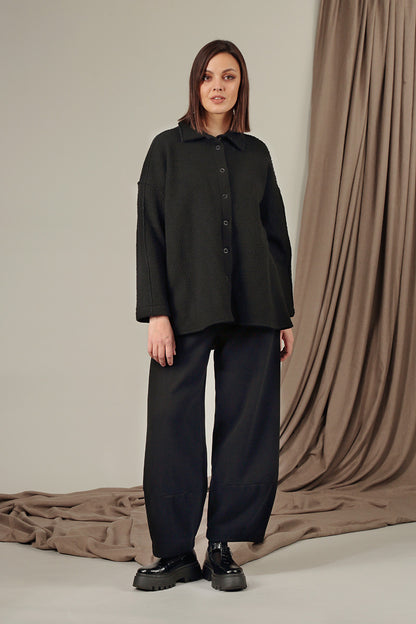 Collar Black Plush Wool Cotton Shirt 6