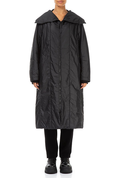 Collar Black Quilted Coat 1