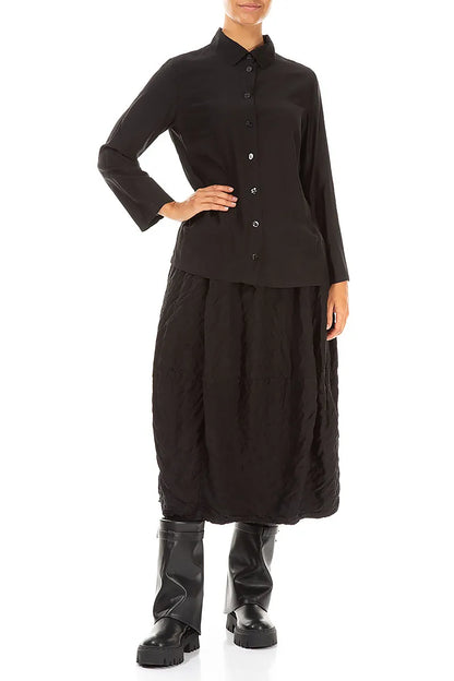 Schwarzes Seiden-Bambushemd mit Kragen