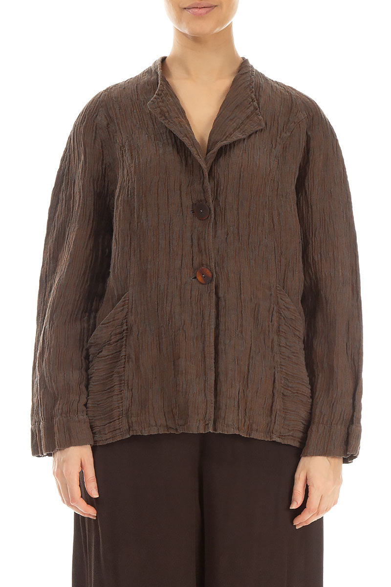 Collar Crinkled Aged Copper Silk Jacket 1