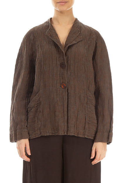 Collar Crinkled Aged Copper Silk Jacket 1