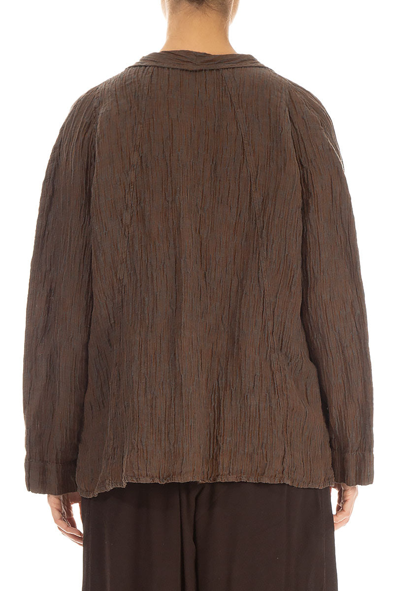 Collar Crinkled Aged Copper Silk Jacket 2