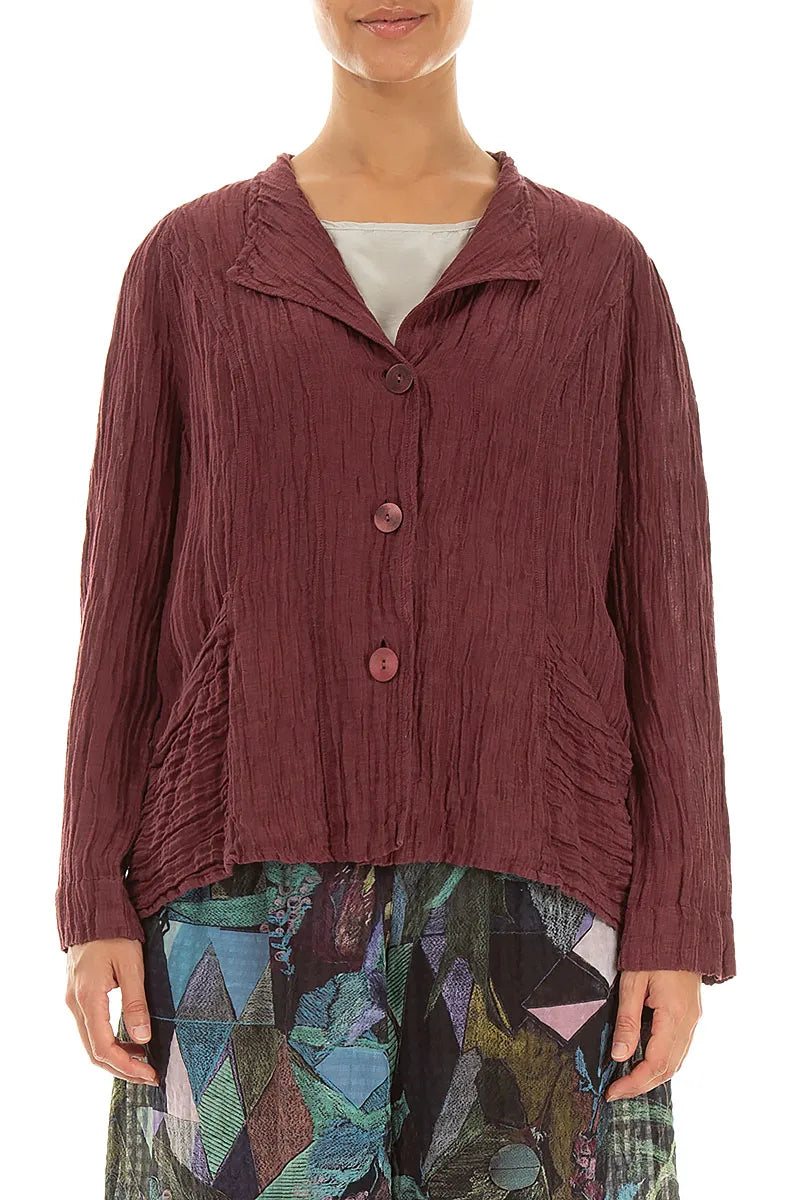 Collar Crinkled Antique Ruby Silk Jacket 1