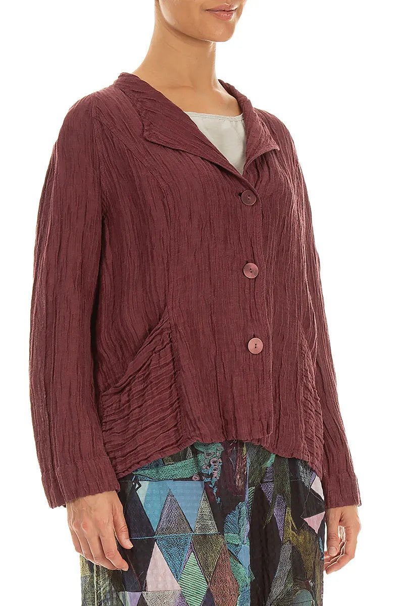 Collar Crinkled Antique Ruby Silk Jacket 3