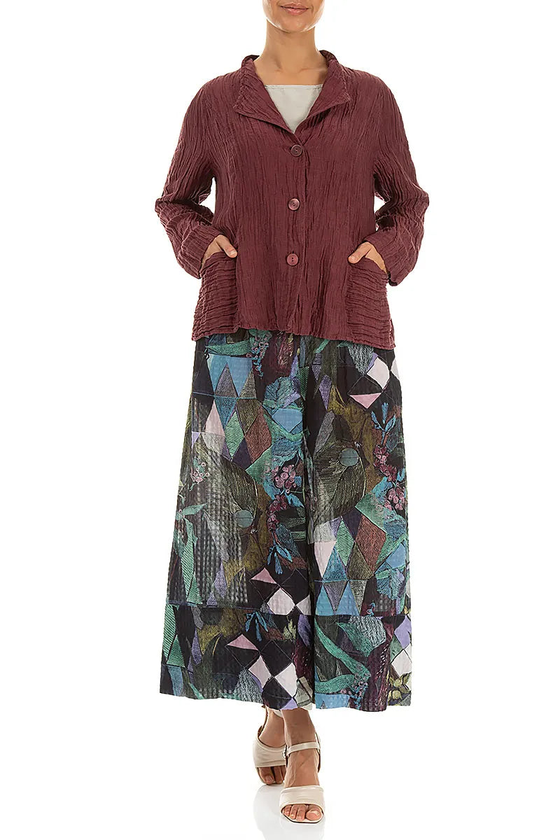 Collar Crinkled Antique Ruby Silk Jacket 4