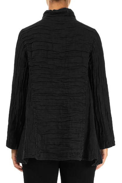 Collar Crinkled Black Silk Linen Jacket 2