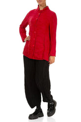 Collar Crinkled Cherry Red Silk Linen Jacket 4