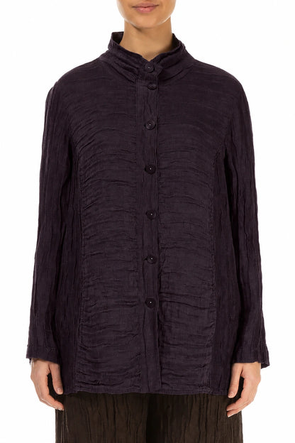 Collar Crinkled Deep Plum Silk Linen Jacket 1