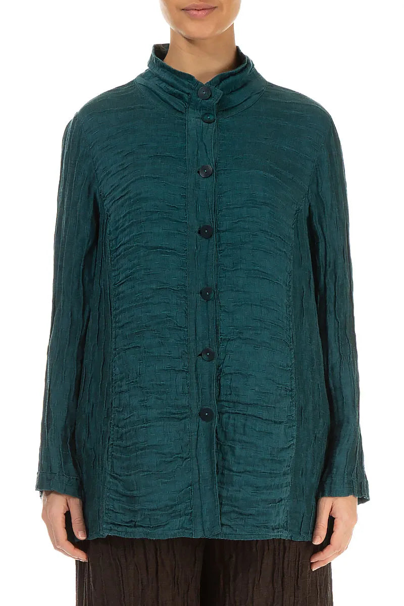 Collar Crinkled Peacock Silk Linen Jacket 1