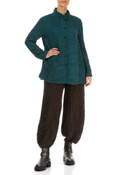 Collar Crinkled Peacock Silk Linen Jacket 4