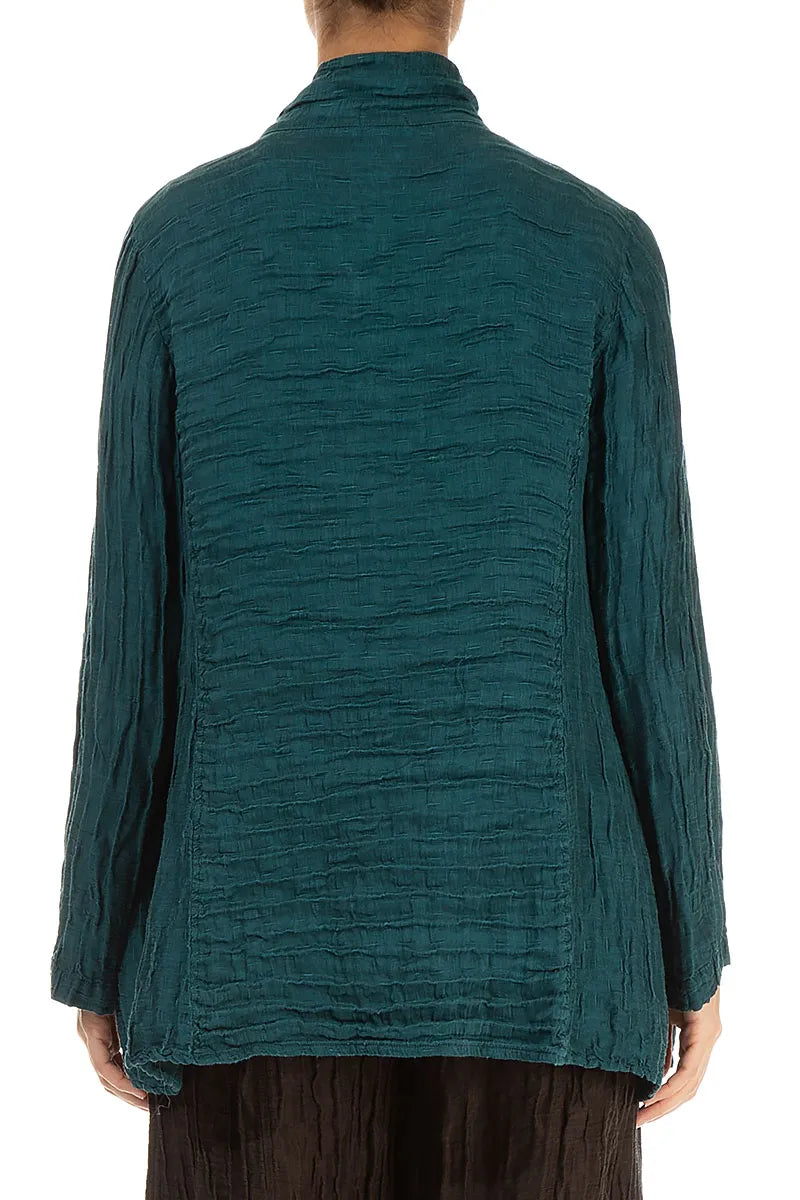 Collar Crinkled Peacock Silk Linen Jacket 2