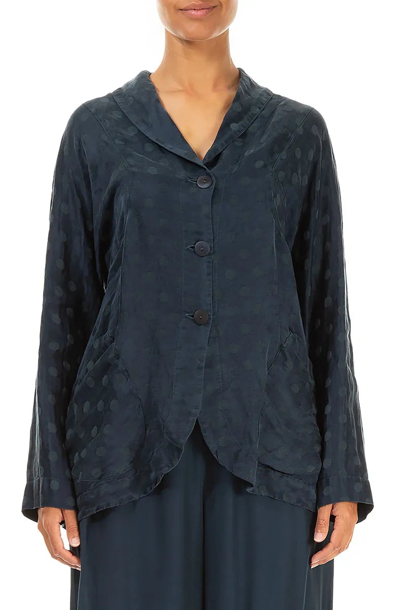 Collar Dotty Teal Silk Linen Jacket 1