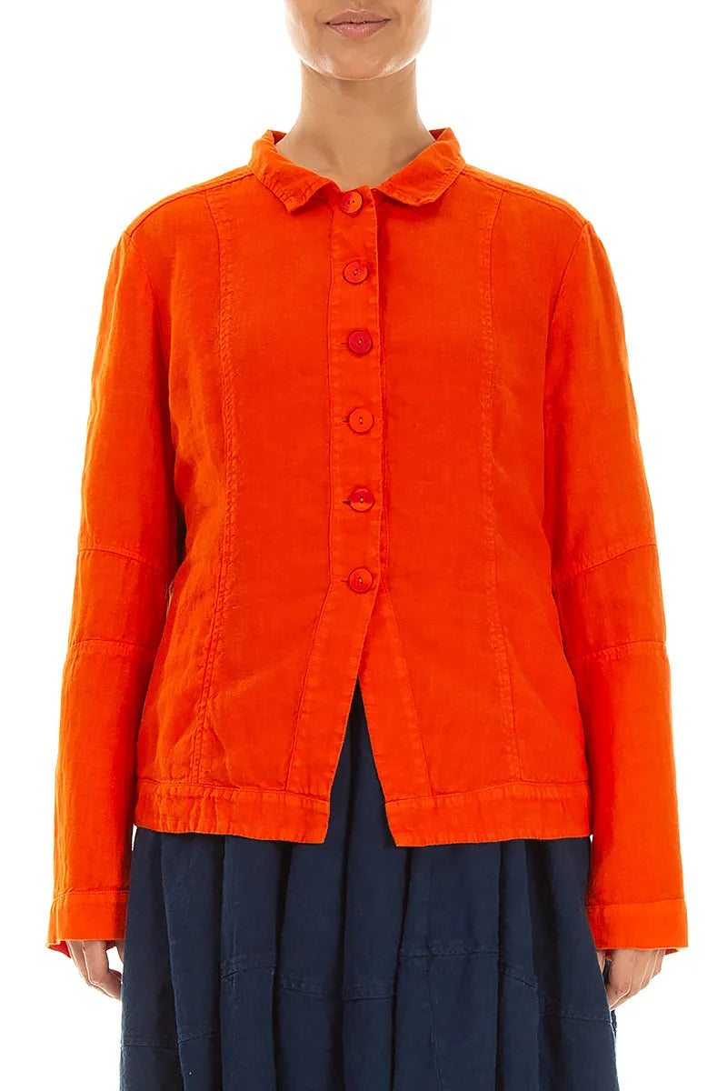 Collar Flame Orange Linen Jacket 1