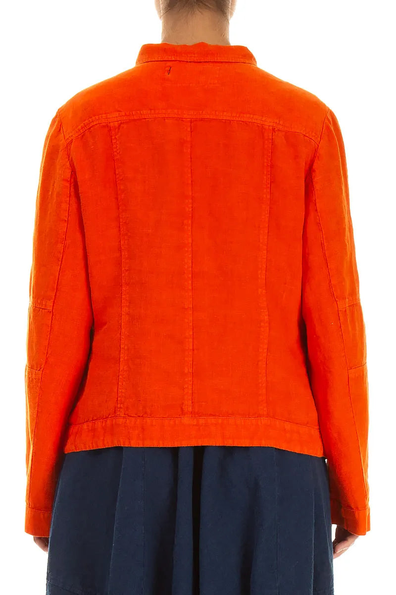 Collar Flame Orange Linen Jacket 2