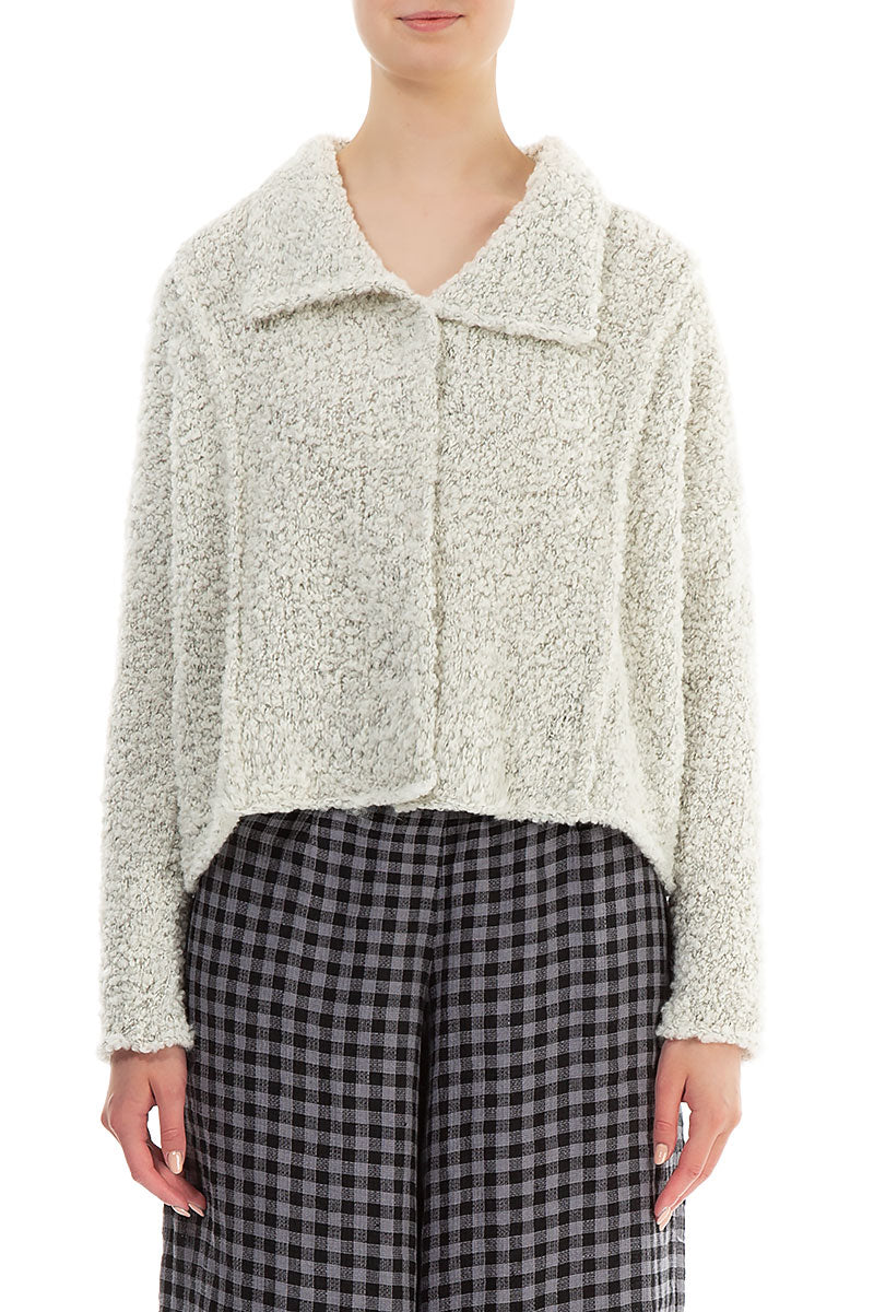 Collar Mélange Ivory Alpaca Wool Cardigan 1