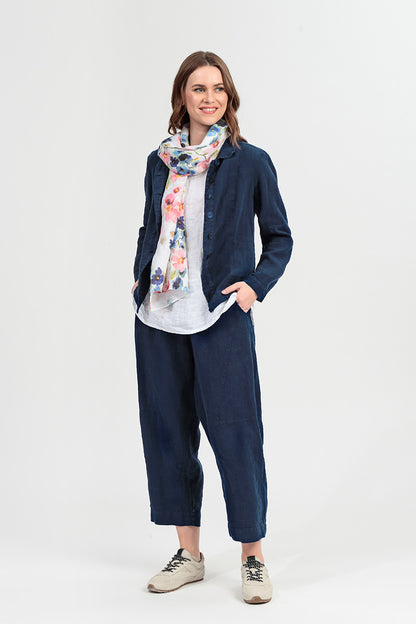 Veste en lin bleu marine à col