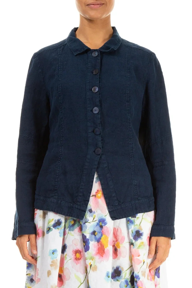 Collar Navy Linen Jacket 1