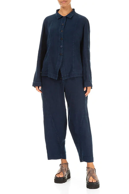 Veste en lin bleu marine à col