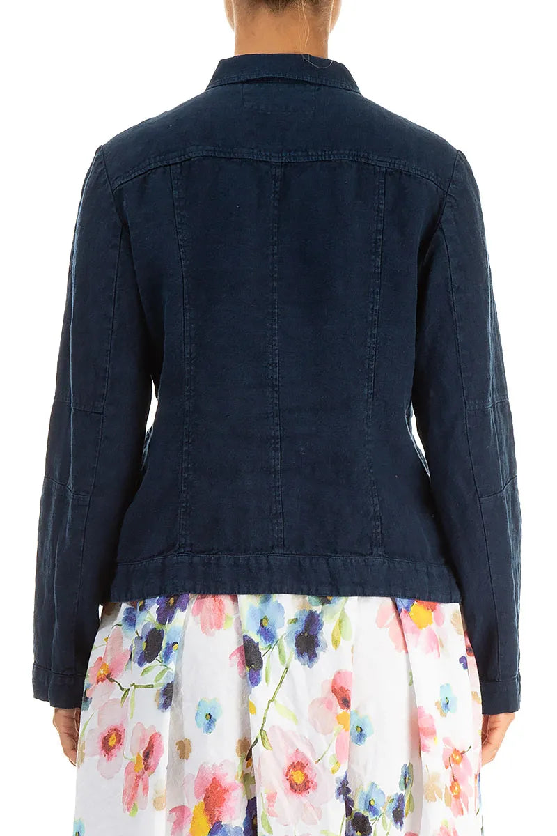Collar Navy Linen Jacket 2