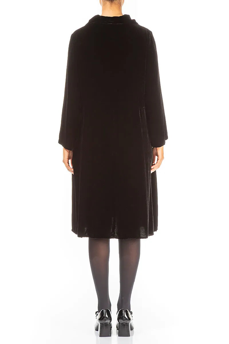 Collar Neck Black Silk Velvet Dress 3