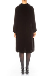 Collar Neck Black Silk Velvet Dress 3