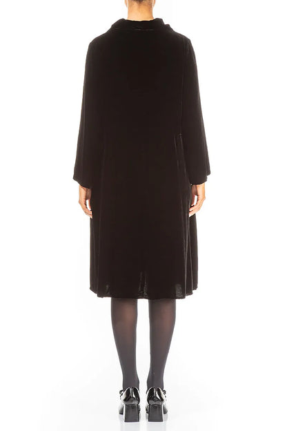 Collar Neck Black Silk Velvet Dress 3