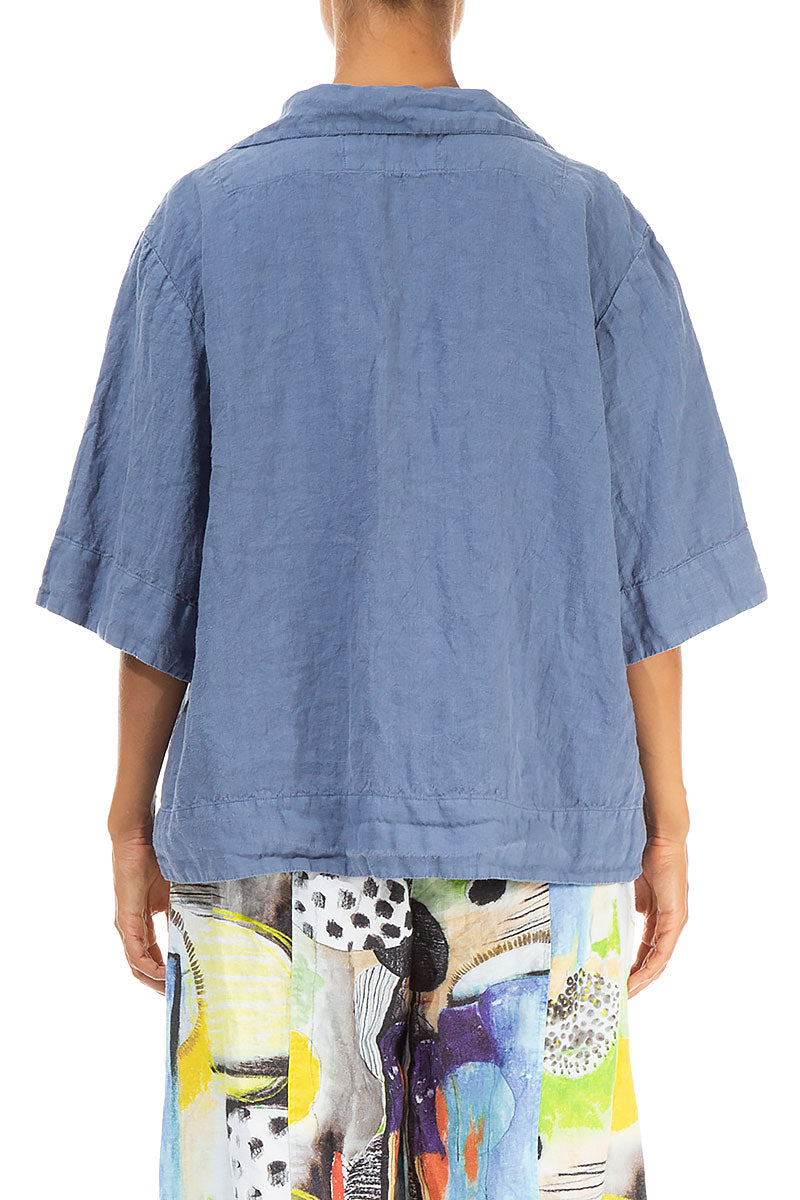 Collar Neck Blue Nova Linen Blouse 2
