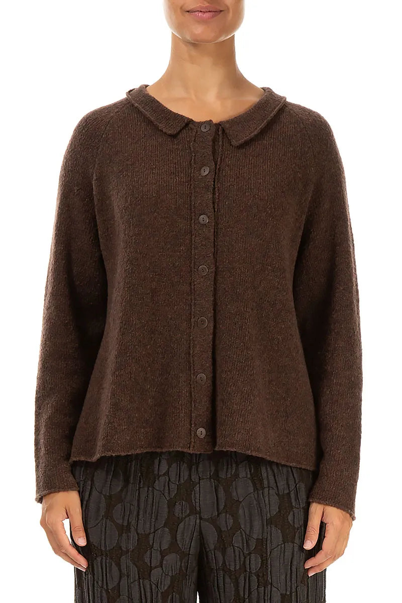 Cardigan en laine marron à col montant
