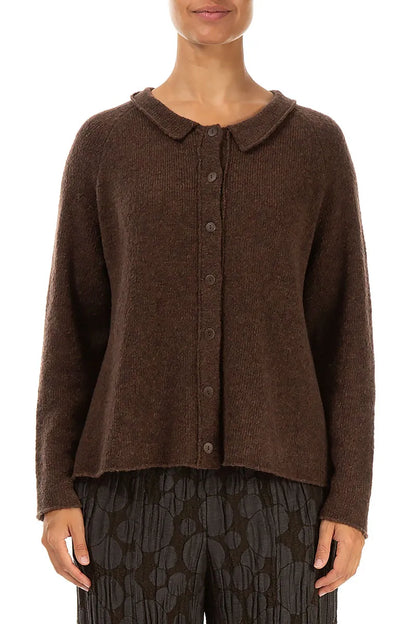 Cardigan en laine marron à col montant