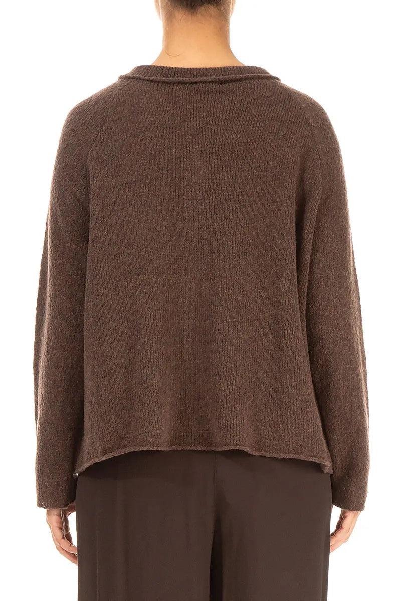 Collar Neck Brown Wool Cardigan 2